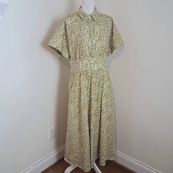 J. Crew Fitted Waist Shirtdress In Butter Yellow with Liberty Fabric Size 12 - Picture 2 of 13